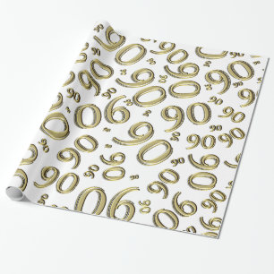 Papel De Regalo Patrón de número aleatorio blanco y oro de cumpl