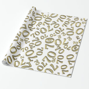 Papel De Regalo Patrón de número de cumpleaños 70 Oro y Blanco 