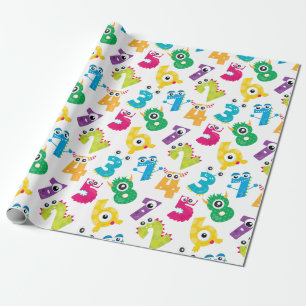 Papel De Regalo Patrón de números de monstruos de dibujos animados