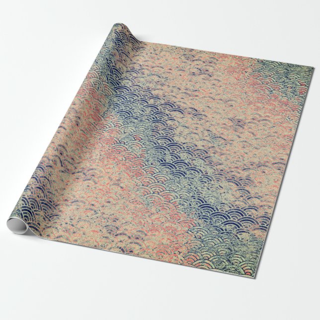 PAPEL DE REGALO PATRÓN DE OLA JAPONÉS BLUS Y PINKS (Desenrollado)
