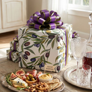 Papel De Regalo Patrón de olivo en acuarela verde salvia estilo fr