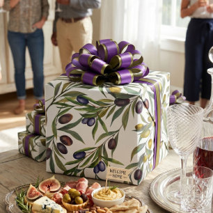 Papel De Regalo Patrón de olivo en verde salvia acuarela país fran