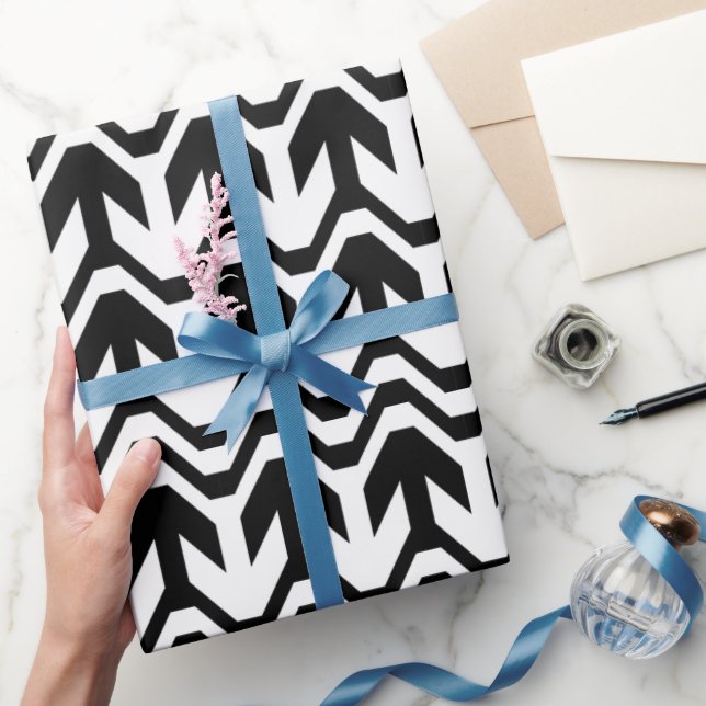 Papel De Regalo Patrón de ondas bidireccionales en blanco y negro (Regalar)