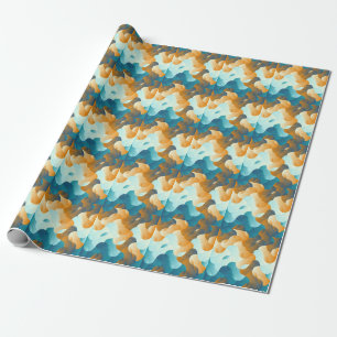 Papel De Regalo Patrón de ondas de cosecha, azul y marrón.