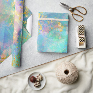 Papel De Regalo Patrón de Ópalo de Fuego Dorado y Ombre Arcoíris