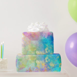Papel De Regalo Patrón de Ópalo de Fuego Dorado y Ombre Arcoíris