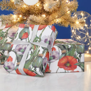 Papel De Regalo Patrón de opio rojo y púrpura