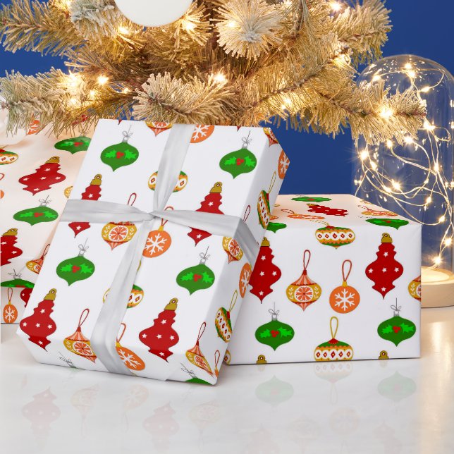 Papel De Regalo Patrón de ornamentos antiguos en rojo, verde y bla (Vacaciones)