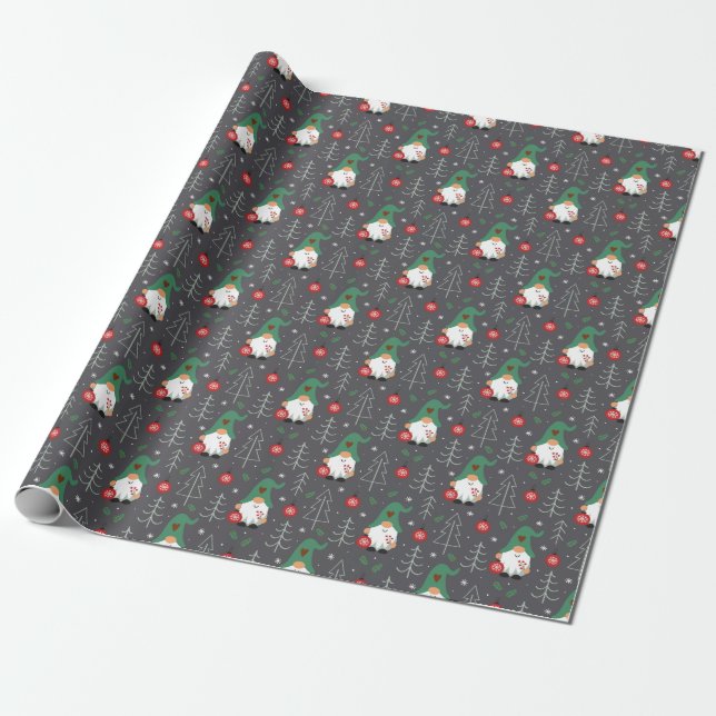 Papel De Regalo Patrón de ornamentos de árbol de navidad de gnomo  (Desenrollado)