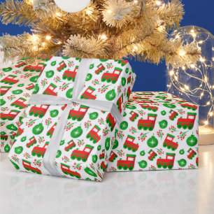 Papel De Regalo Patrón de ornamentos de bayas de acebo de tractor