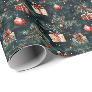 Papel De Regalo Patrón de Ornamentos y Regalos de Árbol de Navidad