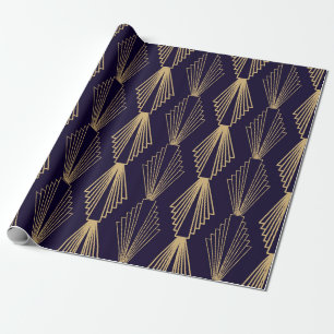 Papel De Regalo Patrón de oro art decó. Sombroso trasero azul oscu