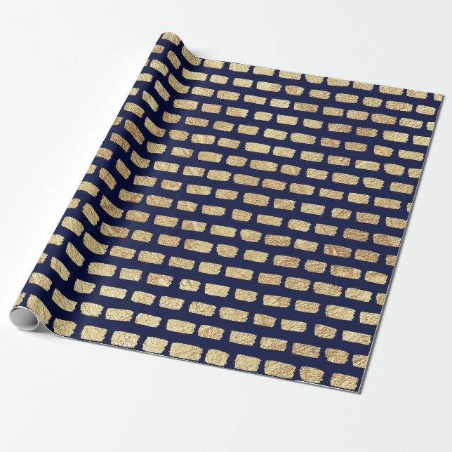 Papel De Regalo Patrón de oro falso y azul oscuro (Desenrollado)