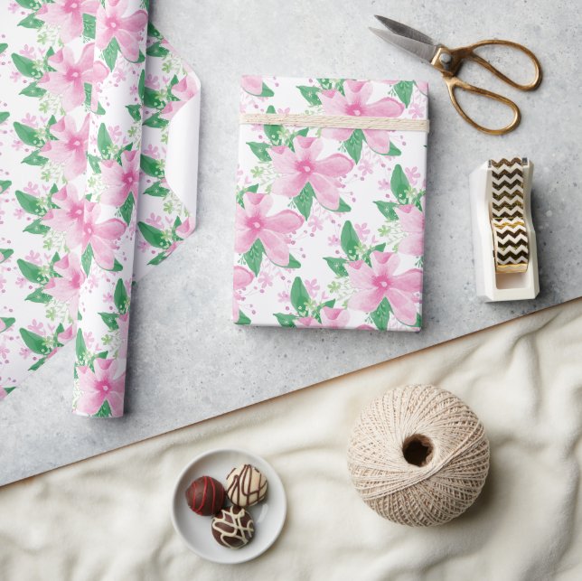 Papel De Regalo Patrón de orquídea rosa floral (Artesanía)