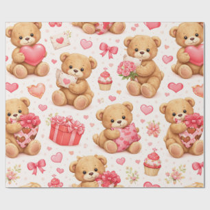 Papel De Regalo Patrón de osito de peluche con acuarela para el Dí