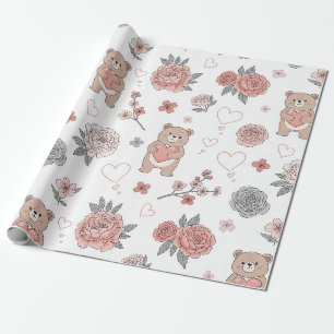 Papel De Regalo Patrón de osito de peluche pastel para guardería