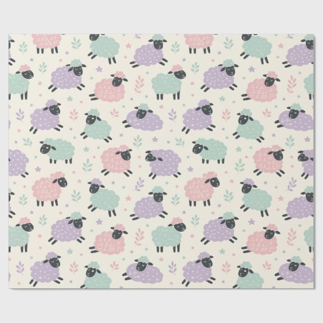 Papel De Regalo Patrón de ovejas arcoíris pastel (Superficie plana)