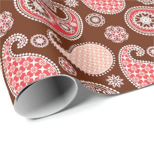 Papel De Regalo Patrón de paisley, marrón de coral y chocolate