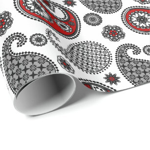Papel De Regalo Patrón de paisley, negro, blanco y rojo