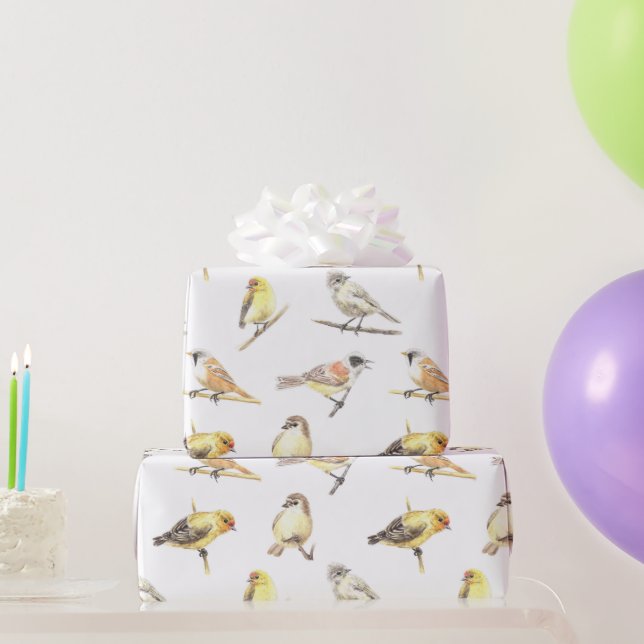 Papel De Regalo Patrón de pájaros carboneros (Regalos de fiesta)