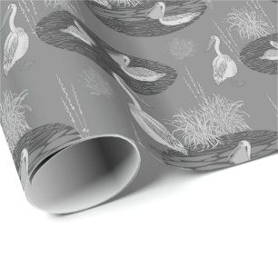 Papel De Regalo Patrón de pájaros con tonos grises