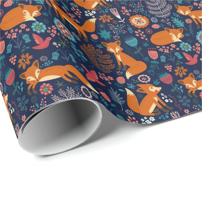Papel De Regalo Patrón de pájaros y flores de zorros (Esquina del rollo)