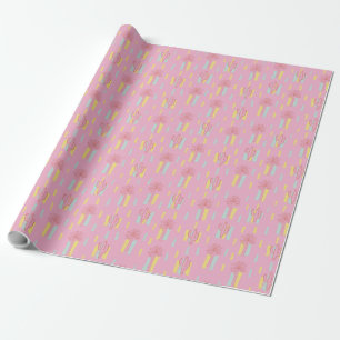 Papel De Regalo Patrón de palmas y cactus retro de coqueta perrito