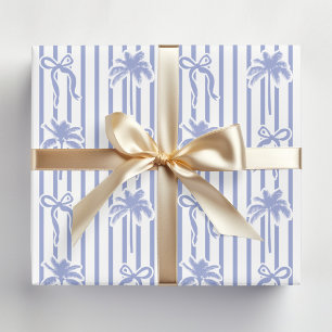 Papel De Regalo Patrón de palmeras costeras blancas y azules con l