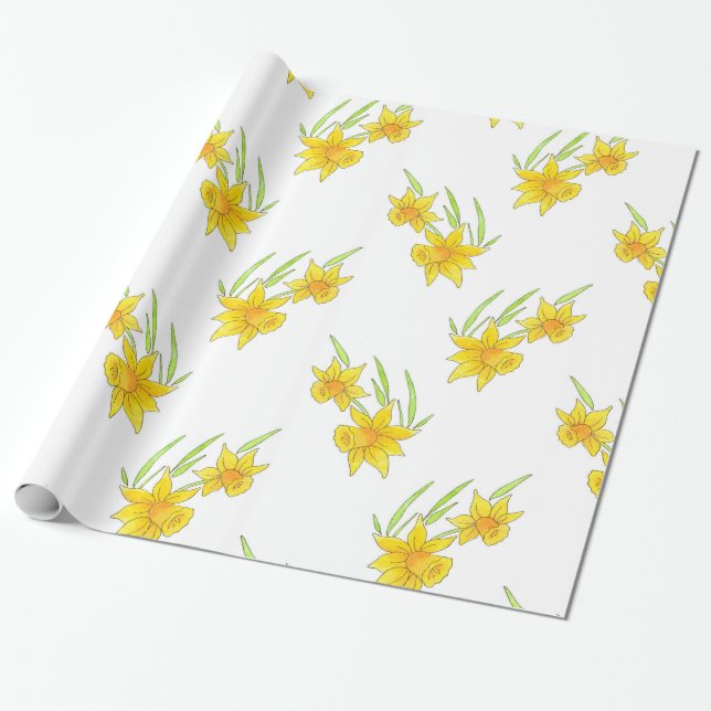 Papel De Regalo Patrón de Pan y acuarela de Daffodil (Desenrollado)