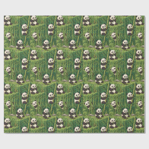 Papel De Regalo Patrón de pandas lindos en bosque de bambú