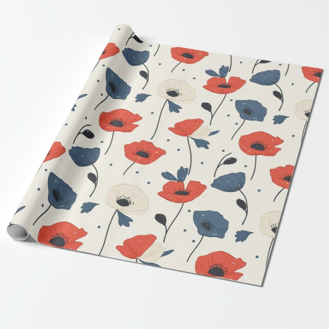 Papel De Regalo Patrón de paneles acuáticos - rojo, azul y blanco (Desenrollado)