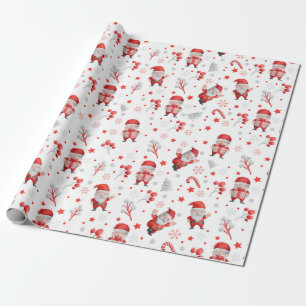 Papel De Regalo Patrón de Papás Noel. Regalos, Árboles Sobre Blanc