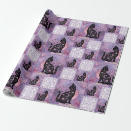 Papel De Regalo Patrón de parches de gatos cósmicos púrpura