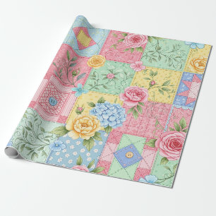 Papel De Regalo Patrón de parches de rosa romántica