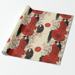 Papel De Regalo Patrón de pareja de kimono romántico Sakura (4)