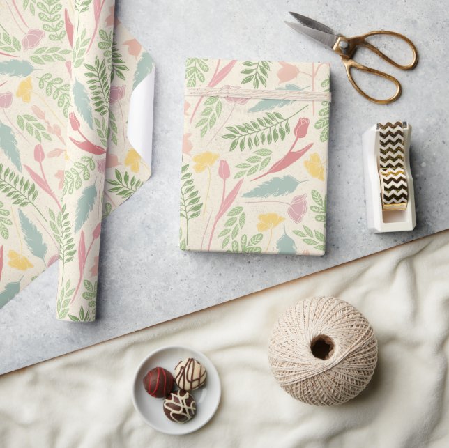 Papel De Regalo Patrón de Pascua Floral de Primavera Verde Azul Ro (Artesanía)