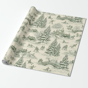 Papel De Regalo Patrón de paseo en trineo de Navidad en toile verd