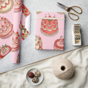 Papel De Regalo Patrón de pastel y cerezas vintage dulces