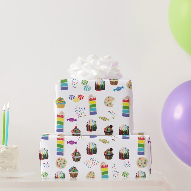 Papel De Regalo Patrón de pasteles arcoiris y salpicaduras (Regalos de fiesta)