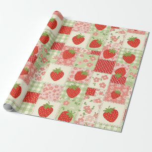 Papel De Regalo Patrón de patchwork de picnic de fresa vintage