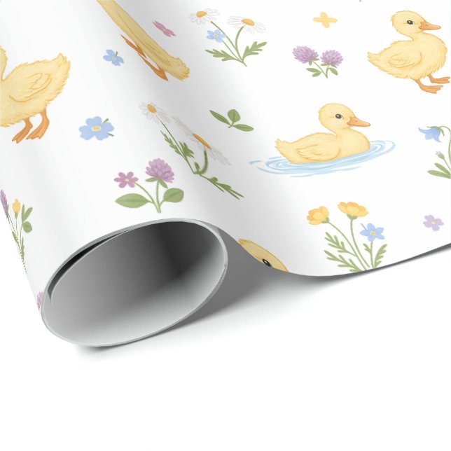 Papel De Regalo Patrón de patitos lindos y flores silvestres (Esquina del rollo)