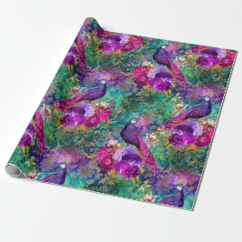 Papel De Regalo Patrón de pavo real ilustrado vibrante