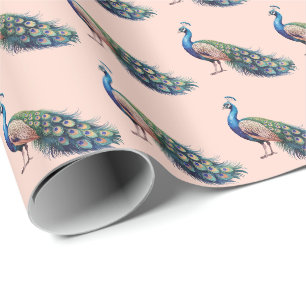 Papel De Regalo Patrón de pavo real moderno de color de agua