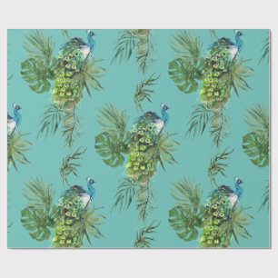 Papel De Regalo Patrón de pavo real y hojas tropicales