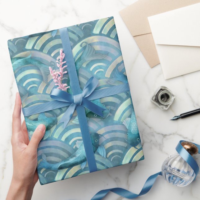 Papel De Regalo Patrón de peces de Koi de carpa azul (Regalar)