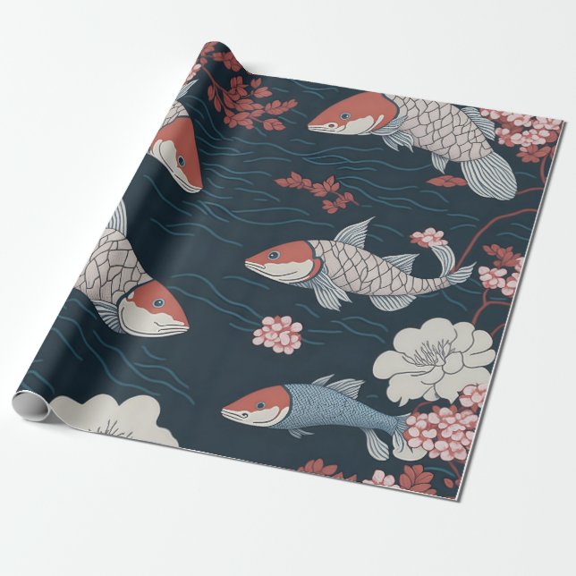 Papel De Regalo Patrón de peces Koi (Desenrollado)