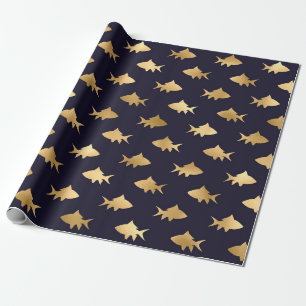 Papel De Regalo Patrón de peces negro y dorado náutico