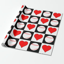 Papel De Regalo Patrón de pelotas y corazones Jugador de béisbol D