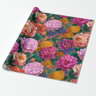 Papel De Regalo Patrón de peonía de color vintage