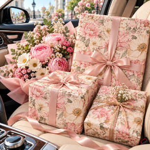 Papel De Regalo Patrón de peonías florecidas vintage